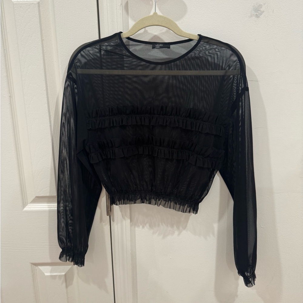 Nobody’s Child Sheer Long Sleeve Cropped Shirt